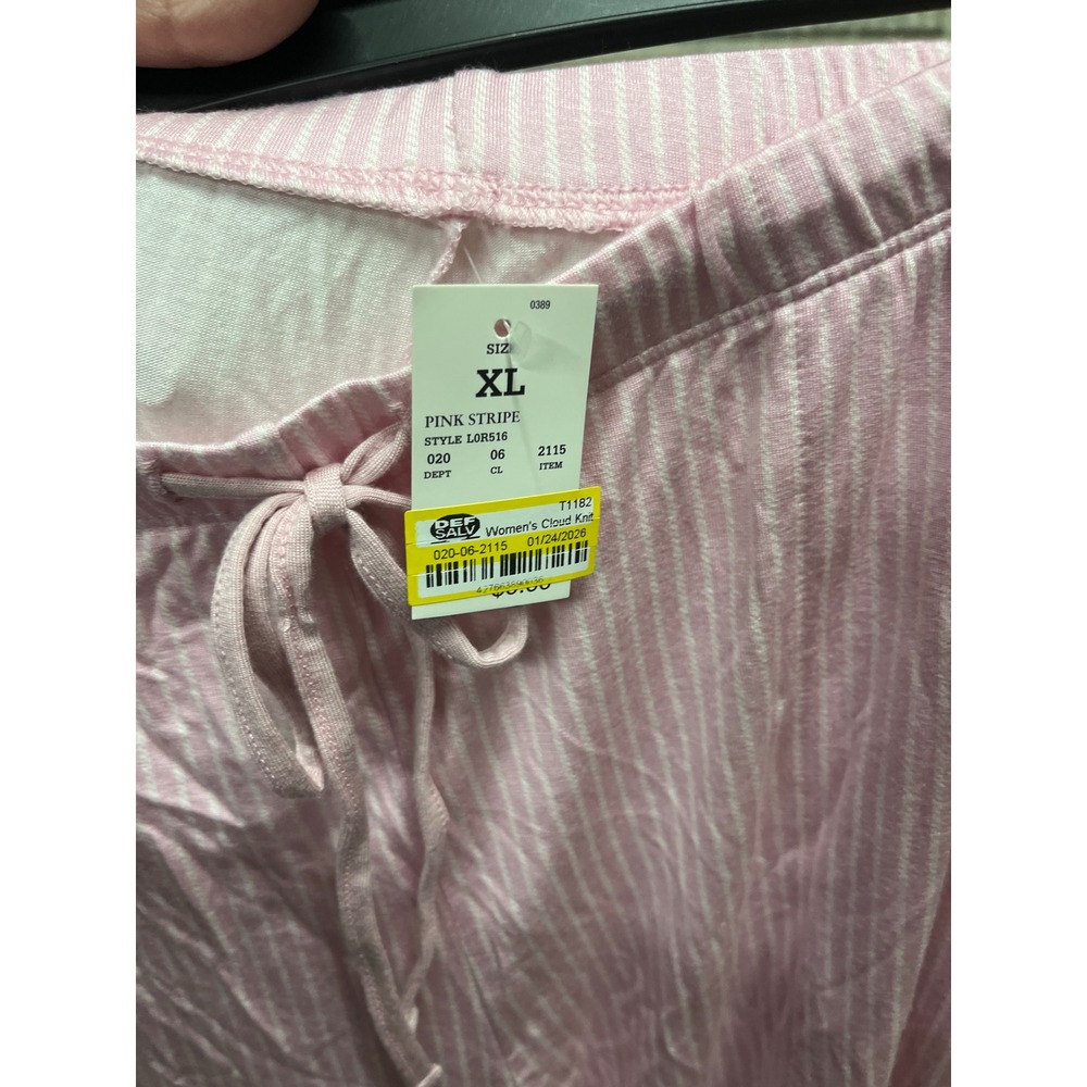 Cloud Knit Womens XL Pink White Striped Pajama Pants Drawstring Sleepwear L0R516 - Picture 2 of 2